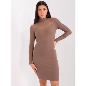 Brown fitted turtleneck dress BASIC FEEL GOOD