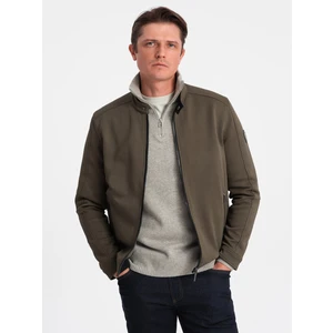 Ombre Men's BIKER jacket in structured fabric - dark olive green