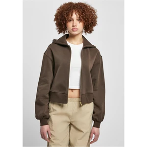 Women's short oversized jacket with zipper brown color