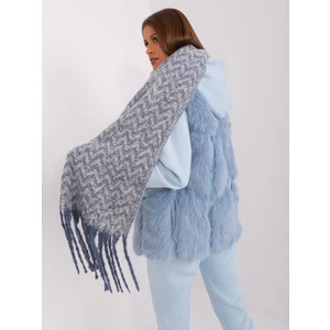 Women's white and blue scarf with fringe