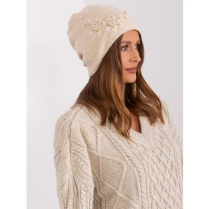 Beige knitted women's beanie