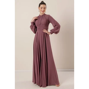 By Saygı Stone Embroidered Pleated Long Chiffon Dress Wide Size Range Mint