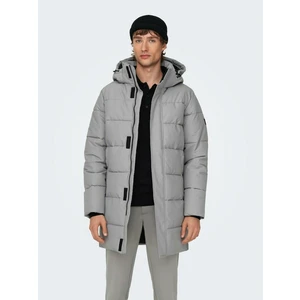 Light grey men's quilted winter coat ONLY & SONS Carl - Men