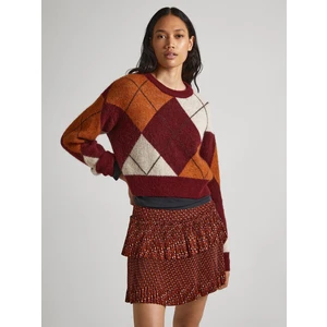 Burgundy women's patterned sweater with alpaca Pepe Jeans Eliot - Women