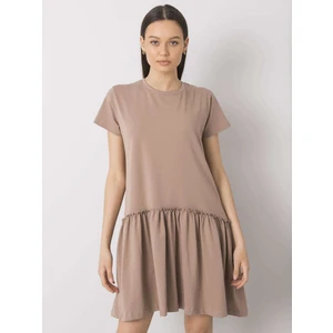 Dark beige cotton dress with ruffles