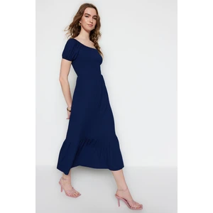 Trendyol Navy Blue Carmen Collar A-Line Maxi Knitted Dress