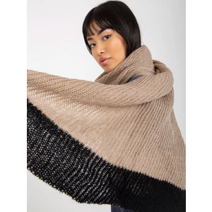 Beige-black long knitted scarf for women