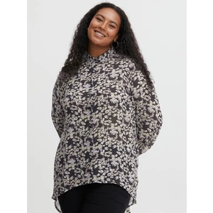 Beige-Black Floral Blouse with Extended Back Fransa - Women