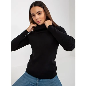 Black ribbed viscose turtleneck