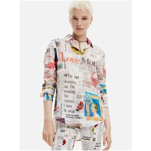 White Women Patterned Shirt Desigual Newspaper - Women