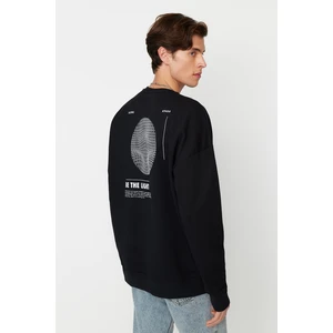 Trendyol Black Oversize/Wide Cut Crew Neck Fleece Inside Mystic Printed Sweatshirt