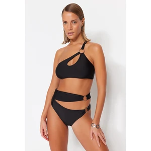 Trendyol Black Accessorized High Waist Bikini Bottoms With Regular Legs