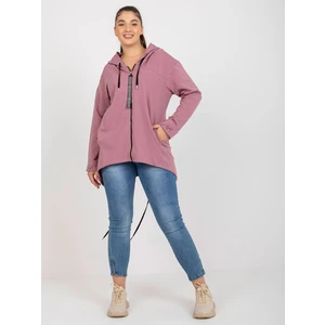 Prašně růžová plus size mikina na zip s žebrováním