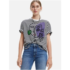 White and Black Women Striped T-Shirt Desigual Ros - Women