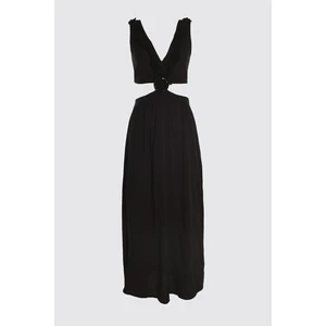 Trendyol Black Buckle and Tassel Detailed Viscose Beach Dress