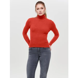 Orange Ladies Ribbed Turtleneck ONLY Karol - Ladies