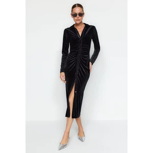 Trendyol Black Velvet Fitted/Slippery Polo Neck Midi kötött ruha