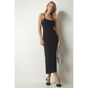 Happiness İstanbul Women's Black Straps, Glittery Wraparound Dress