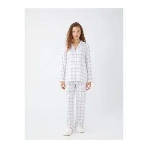 LC Waikiki Women's Shirt Collar Plaid Long Sleeved Pajamas Set