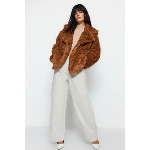 Trendyol Camel Oversize Wide-Cut Fur Coat