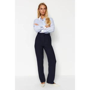 Trendyol Navy Blue Wide Leg Pleated Woven Trousers