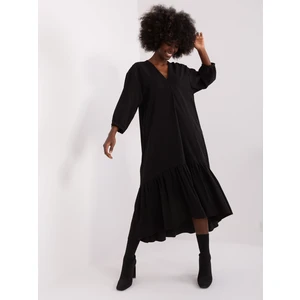 Black loose dress with frills by ZULUNA