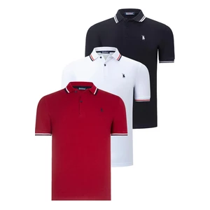 TRIPLE SET T8594 DEWBERRY MENS T-SHIRT-BLACK-WHITE-BURGUNDY