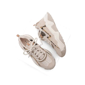 Marjin Women's High-Sole Sneakers Lace-Up Leopard Detail Sneakers Desya beige.