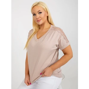 Beige cotton blouse plus sizes with lace