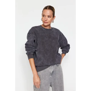 Trendyol Anthracite Antique/Pale Effect Thick Inside Fleece Oversize/Wide Fit Knitted Sweatshirt