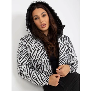 Black, double-sided quilted jacket with animal pattern