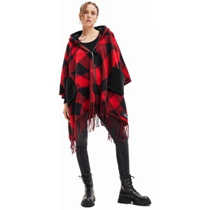 Black and Red Checkys Checkys Womens Poncho Desigual Checkys Arenal/Zipper - Ladies