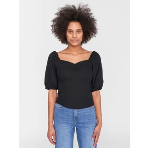 Black Short Blouse with Linen Noisy May Linna - Women