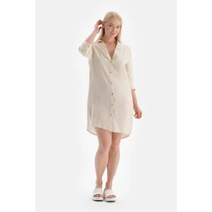 Dagi Ecru Linen Long Shirt