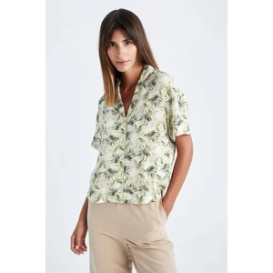 DEFACTO Regular Fit Short Sleeve Palm Print Viscose Shirt