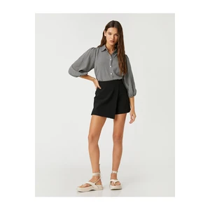 Koton Oversized Shirt Viscose with Balloon Sleeves, Gingham and Buttons.