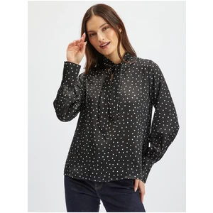 Orsay Black Ladies Satin Polka Dot Blouse - Women