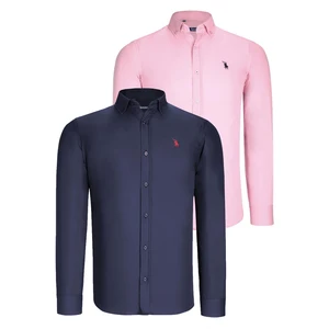 DUAL SET G725 DEWBERRY MENS SHIRT-NAVY BLUE-PINK