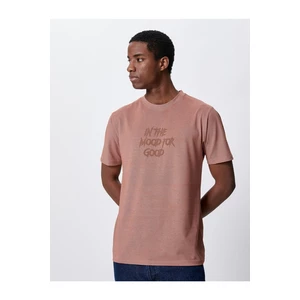 Koton Embroidered Motto T-Shirt, Slim Fit Crew Neck Short Sleeved.
