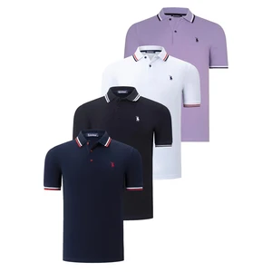 QUAD SET T8594 DEWBERRY MENS T-SHIRT-BLACK-WHITE-NAVY BLUE-LILAC