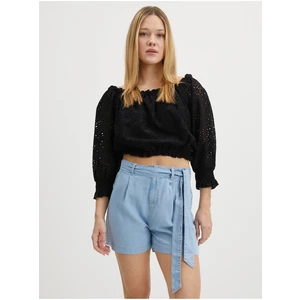 Černý dámský vzorovaný crop top Guess Rafa - Dámské