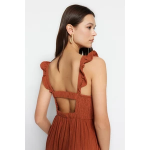 Trendyol Cinnamon Cinnamon Frilly Detailed Dress Woven Dress