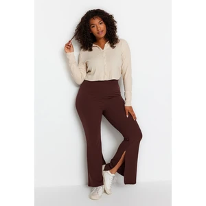 Trendyol Curve Brown Flare Slit Knitted Trousers