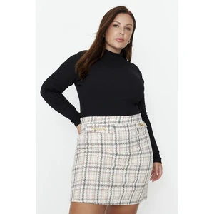 Trendyol Curve Multicolored Plaid Chain Detailed Tweed Knitted Skirt