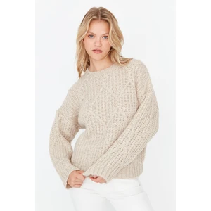 Trendyol Stone Oversize Knitted Detailed Knitwear Sweater