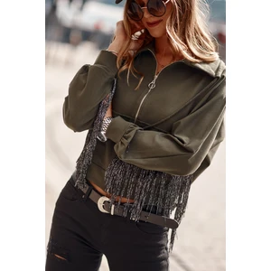 Women's oversized sweatshirt with khaki fringe