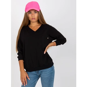 Basic black cotton blouse with pocket