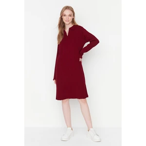 Trendyol Claret Red Ribbed Knitted Collar Detailed Knitwear Dress