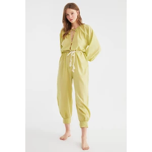 Trendyol zöld kötél öves gomb részletes Voile Jumpsuit