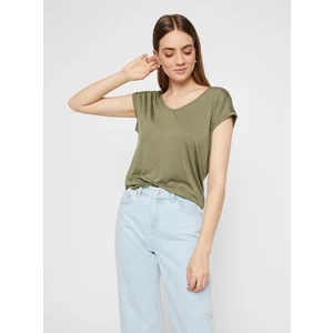 Khaki basic tričko Pieces Billo - Dámské